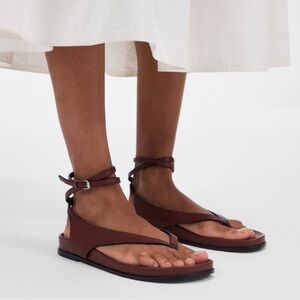 Madewell Ankle-Wrap Thong Sandals in Leather - Cherry Wood